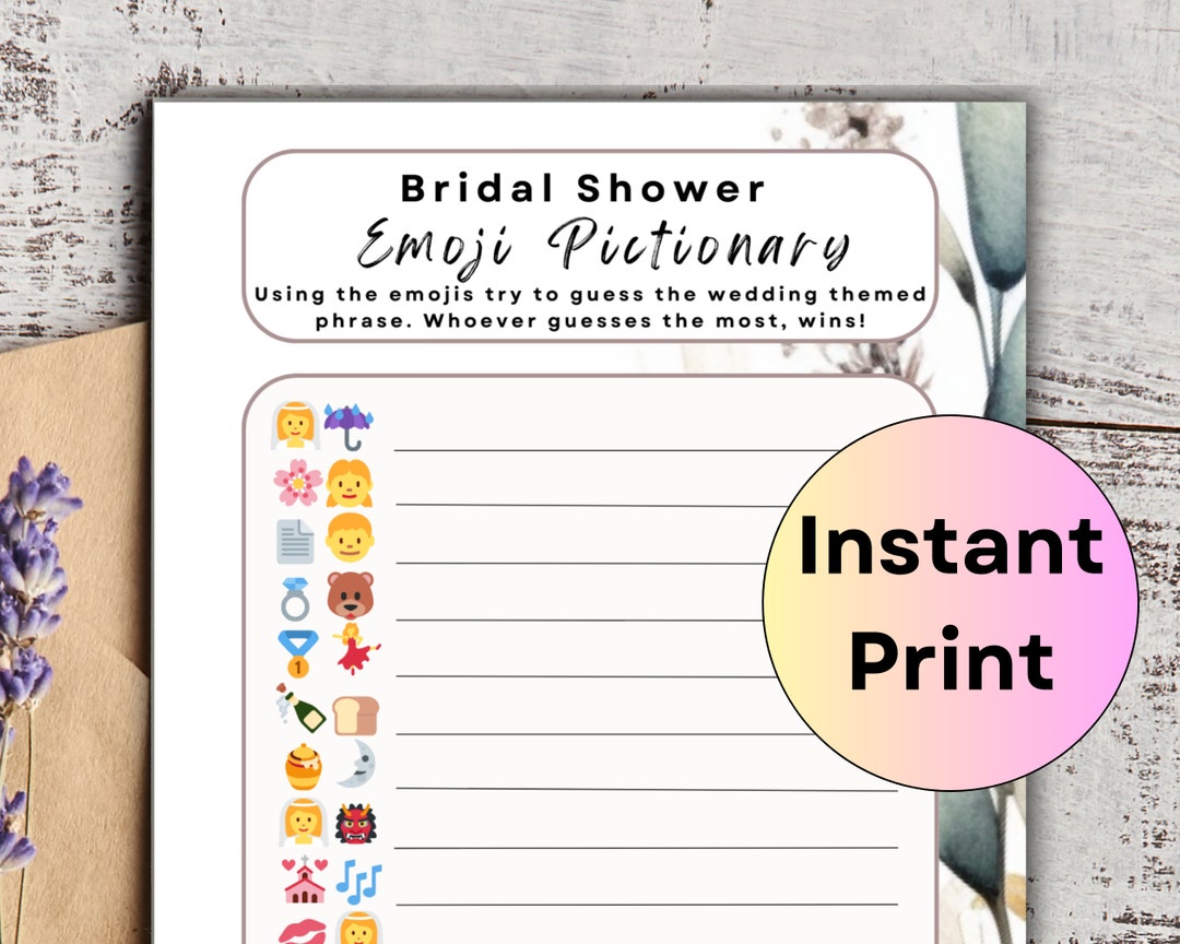Bridal Shower Emoji Pictionary Game Boho Wedding Emoji Bridal Shower ...