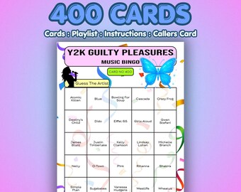 Y2Kギルティプレジャーミュージックビンゴカード｜400枚｜レディースナイトゲーム｜アーティスト当てクイズ｜Spotifyプレイリスト付き