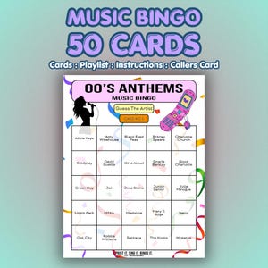 Juego de Bingo Musical de los 2000 – Himnos de los 00 / 50 Cartones / Bingo de Cumpleaños / Quiz de Trivia Musical imagen 1
