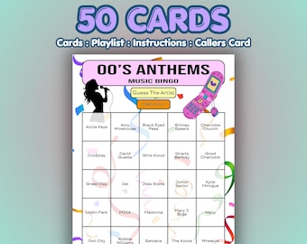 2000s Musical Bingo Game – 00s Anthems | 50 Cards | Birthday Bingo | Music Trivia Quiz