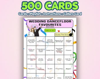 Wedding Music Bingo Cards – Dancefloor Fillers | 500 Cards | Wedding Party Game | Guess the Song