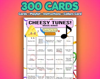 Cheesy Tunes Music Bingo Cards | 300 Cards | Staff Party Game | Guess the Song |