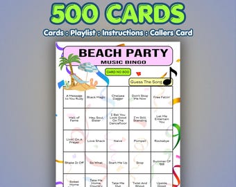 Bingokort för strandfestmusik | 500 kort | Festivalspel | Gissa artisten