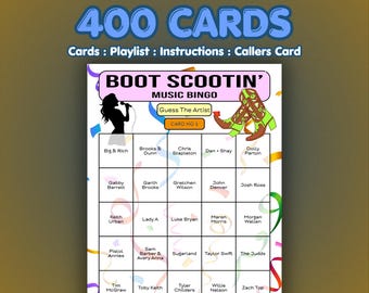 Country Music Bingo Cards – Boot Scootin Bingo | 400 Cards | Event Night Game | Music Trivia Game |