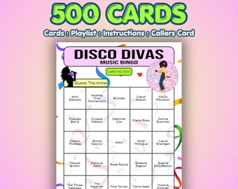 Disco Music Bingo Cards – Disco Divas | 500 Cards | Ladies Night Game | Music Trivia Game |