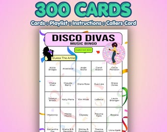 Disco Music Bingo Cards – Disco Divas | 300 Cards | Girls Night Game | Name That Artist |