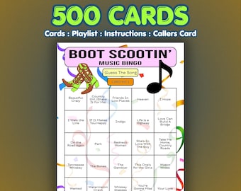 Country Music Bingo Cards – Boot Scootin Bingo | 500 Cards | Team Party Game | Guess the Song |