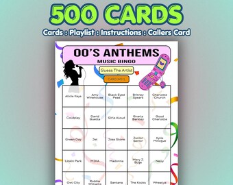 2000s Music Bingo Cards – 00s Anthems | 500 Cards | Ladies Night Game | Name That Artist