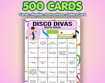 Disco Music Bingo Cards – Disco Divas | 500 Cards | Bar Night Game | Song Quiz Game |