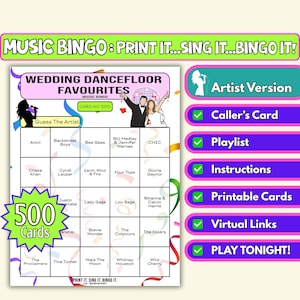 Bingo musical préféré de la piste de danse de mariage de 500 cartes | à imprimer pour une grande fête, un festival ou un mariage en ville | Téléchargement instantané | Format d'artiste
