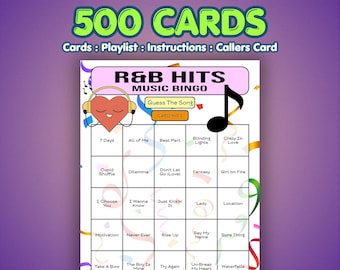 500-Card R&B Hits Music Bingo | Speed Edition | Song Format | Corporate, Festival, Pub Quiz or Game Night Fun | Instant Download | Spotify
