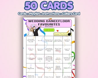 Wedding Music Bingo Cards – Dancefloor Fillers | 50 Cards | Bachelorette Game | Name That Song