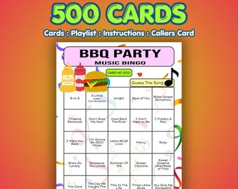 Tarjetas de bingo musical para fiestas de barbacoa / 500 tarjetas / Noche de preguntas y respuestas en el pub / Adivina la canción /