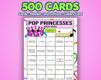 Pop Princesses Music Bingo Cards | 500 Cards | Event Night Game | Name That Song