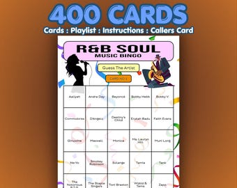 RnB Music Bingo Cards – R&B Soul | 400 Cards | Festival Game | Music Trivia Game