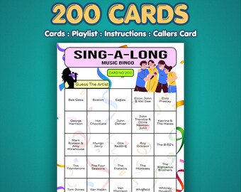 Tarjetas de bingo musical para cantar juntos / 200 tarjetas / Juego para recaudar fondos / Juego de preguntas y respuestas musicales /