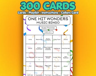 Tarjetas de bingo de éxitos de un solo tema / 300 tarjetas / Juego para recaudar fondos / Juego de preguntas y respuestas musicales