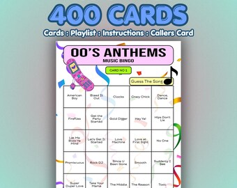 2000s Musik Bingo Karten – Hymnen | 400 Karten | Event Nachtspiel | Raten Sie das Lied