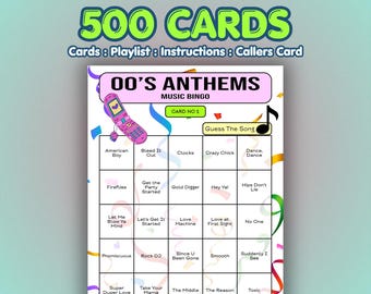 2000s Music Bingo Cards – 00s Anthems | 500 Cards | Bar Night Game | Name That Song