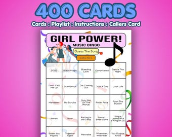 Bingo musical Girl Power / 400 tarjetas / Juego para noche de bar / Adivina el artista