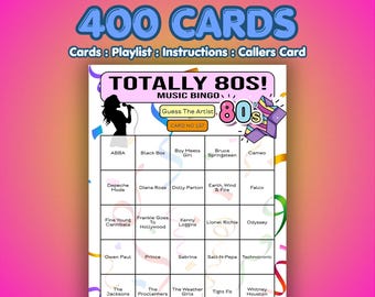 80er Jahre Musik Bingo Karten – Totally 1980s | 400 Karten | Firmenevent-Spiel | Musik Quiz Spiel |