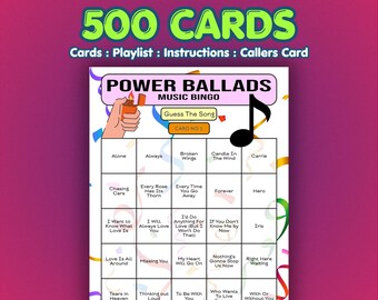 Power Ballads Music Bingo Cards | 500 Cards | Large Group Game | Name That Song |