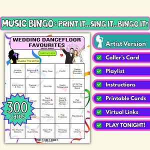 Bingo musical préféré de la piste de danse de mariage de 300 cartes | à imprimer pour un festival, une grande fête ou un mariage en ville | Téléchargement instantané | Format d'artiste
