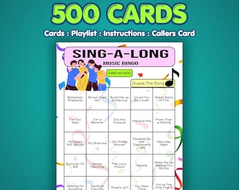 Tarjetas de bingo musical para cantar juntos / 500 tarjetas / Noche de preguntas y respuestas en el pub / Adivina la canción /