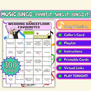 Juego imprimible de 300 tarjetas con los favoritos de la pista de baile para bodas, despedidas de soltera y organizadores de fiestas. Descarga instantánea. Formato de canciones.