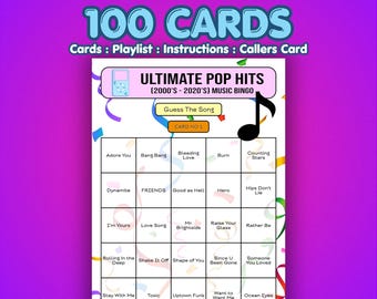 Pop Hits Music Bingo Cards | 100 Cards | Hen Party Game | Name That Song