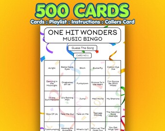 One Hit Wonders Musik Bingo Karten | 500 Karten | Firmenevent-Spiel | Song Quiz
