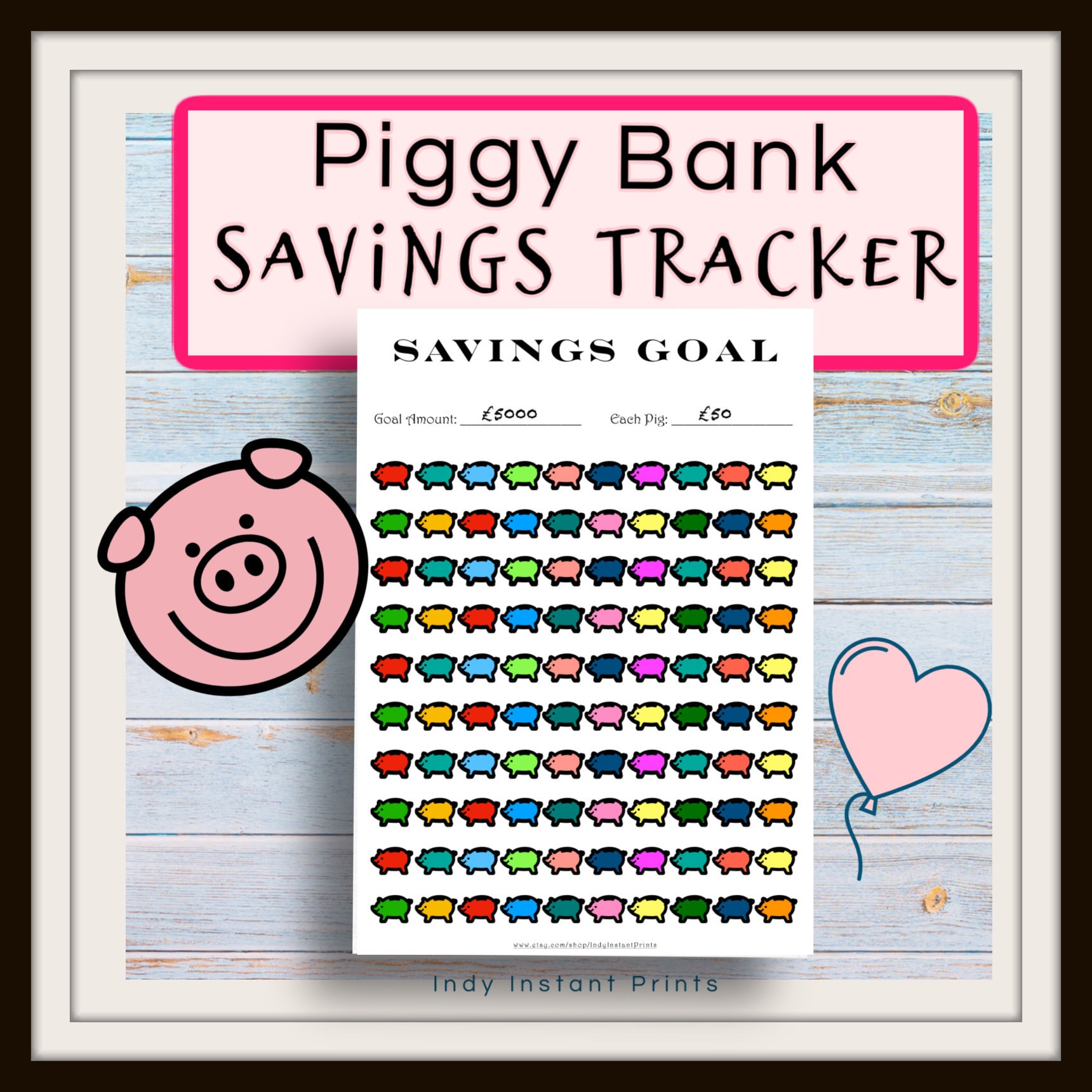 Piggy Bank Savings Tracker Chart To Colour In Print At Home | Etsy