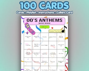 2000s Music Bingo Cards – 00s Anthems | 100 Cards | Girls Night Game | Name That Song