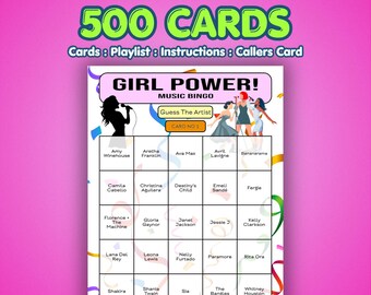 Girl Power Music Bingo Cards | 500 Cards | Ladies Night Game | Name That Artist