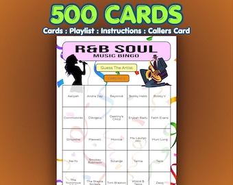 RnB Music Bingo Cards – R&B Soul | 500 Cards | Large Group Game | Name That Artist