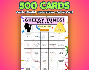 Cheesy Tunes Music Bingo Cards | 500 Cards | Charity Event Game | Guess the Artist |