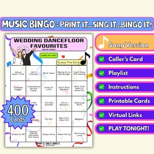 400 tarjetas con los favoritos de la pista de baile de tu boda / Juego imprimible de Spotify para grandes recepciones, despedidas de soltera y fines de semana de bodas / Formato de canciones