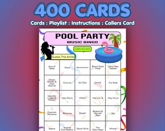 Cartelas de Bingo com Músicas para Festa na Piscina | 400 Cartelas | Jogo para Evento Beneficente | Adivinhe o Artista
