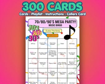 70s 80s 90s Music Bingo - Mega Party | Guess the Song | Work Do Game | 300 Cards