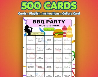 Tarjetas de bingo musical para fiestas de barbacoa / 500 tarjetas / Bingo para recaudar fondos / Juego de preguntas y respuestas musicales /
