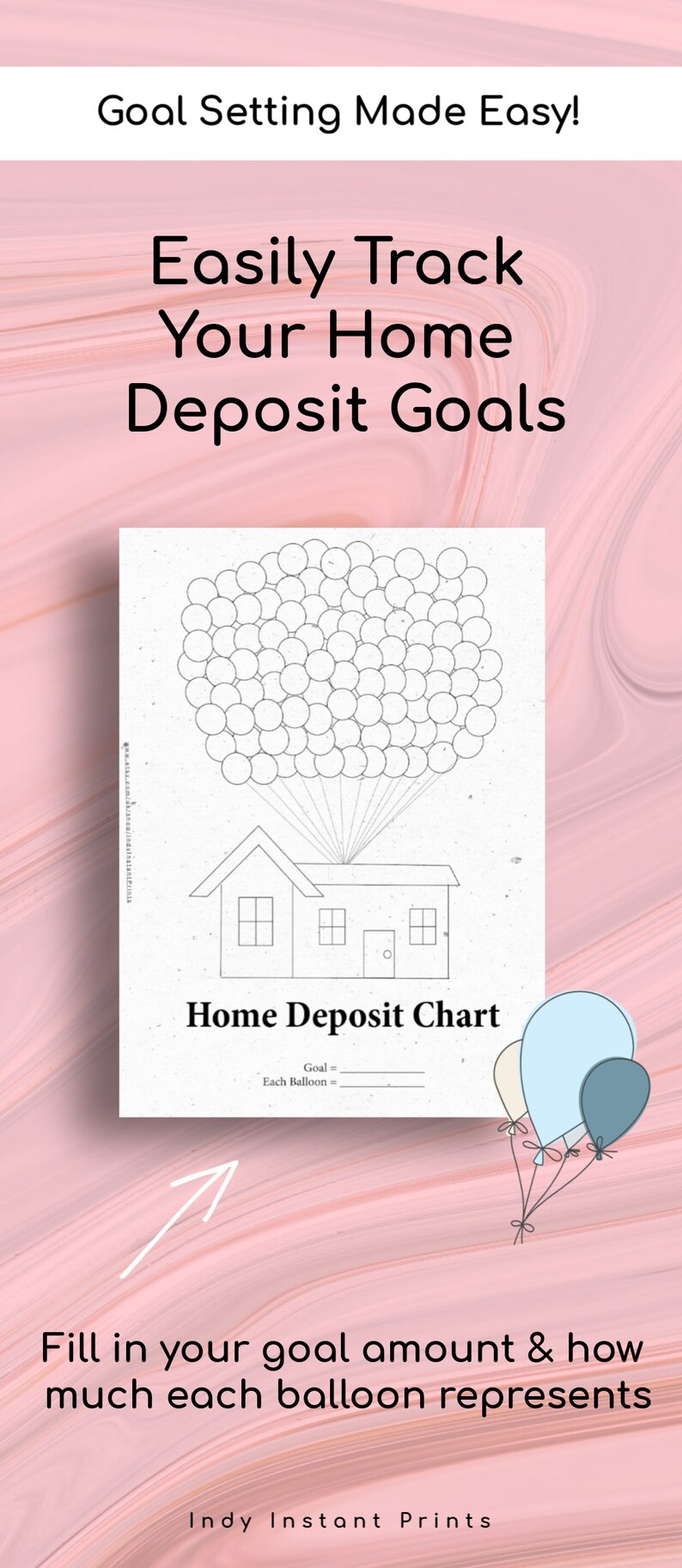 Home Deposit Chart Instant Download. Savings Goal With 100 Balloons