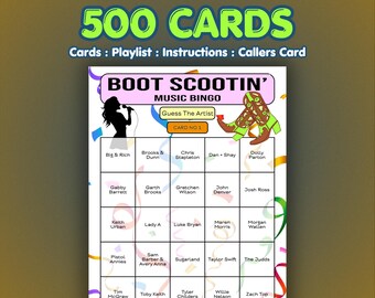 Country Music Bingo Cards – Boot Scootin Bingo | 500 Cards | Large Group Game | Guess the Artist |
