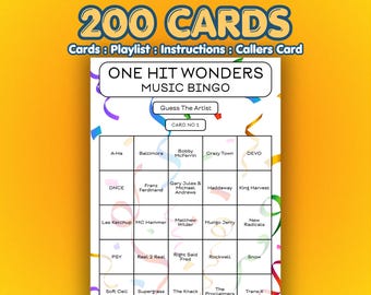 One Hit Wonders Music Bingo Cards | 200 Cards | Quiz Night Game | Guess the Artist