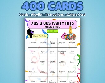 Muziekbingokaarten uit de jaren 70 en 80 – partyhits uit de jaren 70 en 80 | 400 kaarten | Vermakelijke avond | Raad de artiest