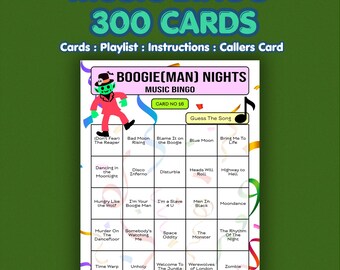 Disco Halloween Musik Bingo Karten – Boogie(Man) Nights | 300 Karten | Gothic Disco Nacht | Song Quiz Spiel