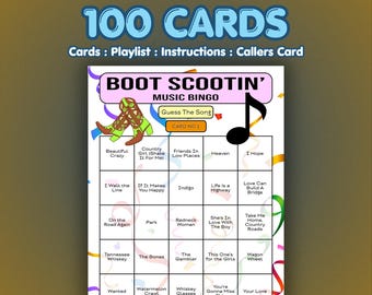 Country Music Bingo Cards – Boot Scootin | 100 Cards | Country and Western Bingo Game