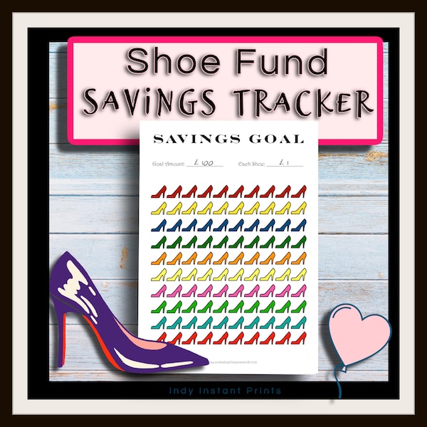 New Shoes Fund - 100 Shoes - Piggy Bank Style Savings Tracker Chart To Colour In - Print At Home - Instant Download