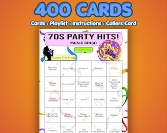 70s Music Bingo Cards – 1970s Party Hits | 400 Cards | Family Reunion Game | Guess the Artist |