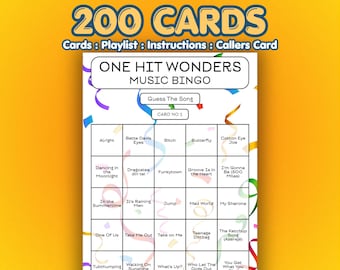 Tarjetas de bingo de canciones de un solo éxito / 200 tarjetas / Juego para recaudar fondos / Adivina la canción