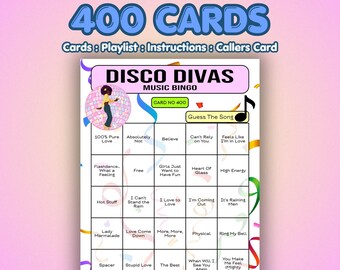 Disco Music Bingo Cards – Disco Divas | 400 Cards | Ladies Night Game | Name That Song |